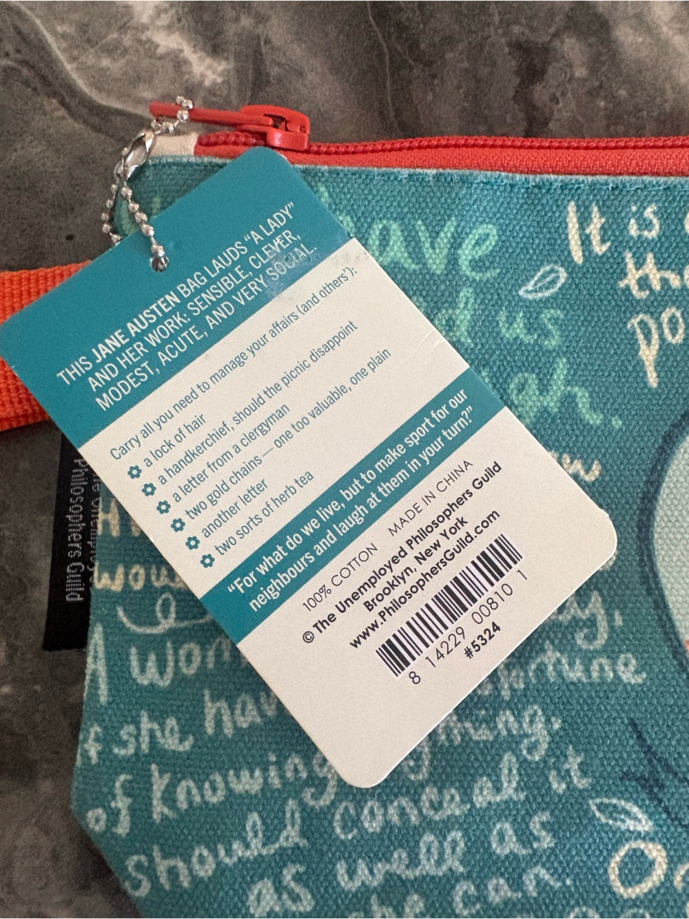 NWT! Jane Austen Portrait Canvas Pouch, THE UNEMPLOYED PHILOSOPHER’S GUILD - Picture 4 of 12